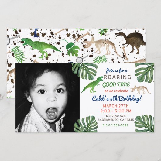 Dinosaurussen! Dinosaurus Verjaardagsfeest Afbeeld Bedankkaart (Voorkant / Achterkant)