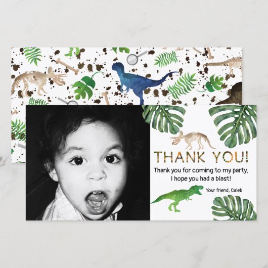 Dinosaurussen! Dinosaurus Verjaardagsfeest Bedankt (Voorkant / Achterkant)