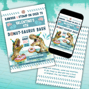 Dinosaurussen Donut Pool Party uitnodiging