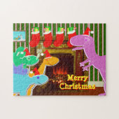 Dinosaurussen door de Fireplace Merry-kerstpuzzle Legpuzzel (Horizontaal)