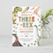 Dinosaurussen Drie-Rex jongen 3e verjaardag uitnod Kaart (Staand voorkant)