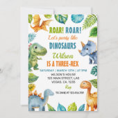 Dinosaurussen Drie-Rex Verjaardag Uitnodiging (Voorkant)