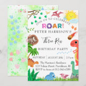 Dinosaurussen Drie Rex Verjaardagsfeest Kaart (Voorkant / Achterkant)