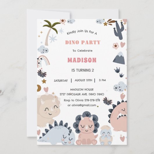 Dinosaurussen Eerste Verjaardag Dino Party Kaart (Voorkant)