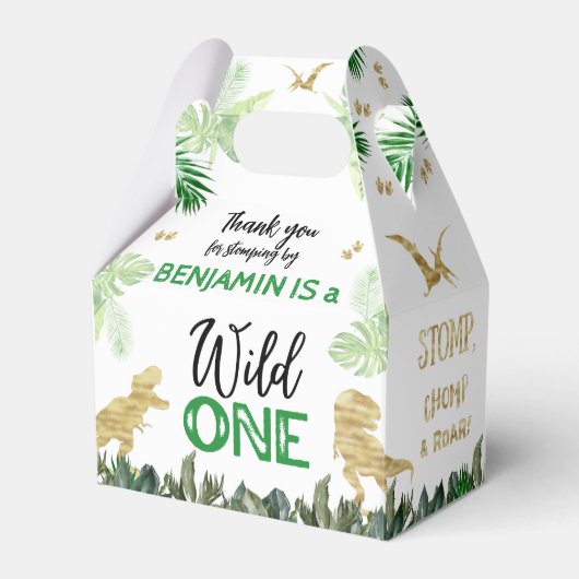 Dinosaurussen Eerste Verjaardag Feest Wild One Bedankdoosjes (Voorkant Zijde)