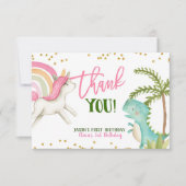 Dinosaurussen en Unicorns Birthday Dank je wel Bedankkaart (Voorkant)