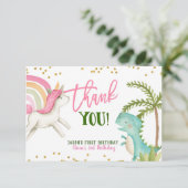 Dinosaurussen en Unicorns Birthday Dank je wel Bedankkaart (Staand voorkant)