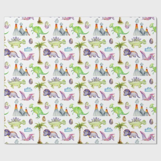 Dinosaurussen en vulkanen cadeaupapier (Vlak)