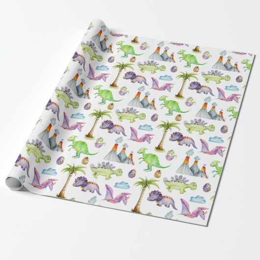 Dinosaurussen en vulkanen cadeaupapier (Uitgerold)