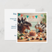 Dinosaurussen eten taart verjaardag uitnodiging (Voorkant / Achterkant)