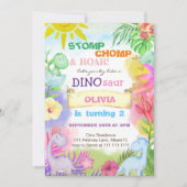 Dinosaurussen Floral Glitter Meisje 2e Verjaardag Kaart (Voorkant)