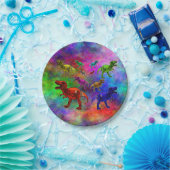 Dinosaurussen, gekleurd op voorgrond papieren bordje (Feest)