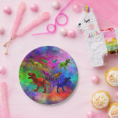 Dinosaurussen, gekleurd op voorgrond papieren bordje (Feest)