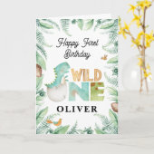Dinosaurussen Gelukkige 1e Verjaardag Wilde Één Gr Kaart (Gele Bloem)