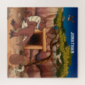 Dinosaurussen, gemonogd in het oerwoud, bruin legpuzzel (Horizontaal)