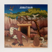 Dinosaurussen, gemonogd in het oerwoud, bruin legpuzzel (Verticaal)