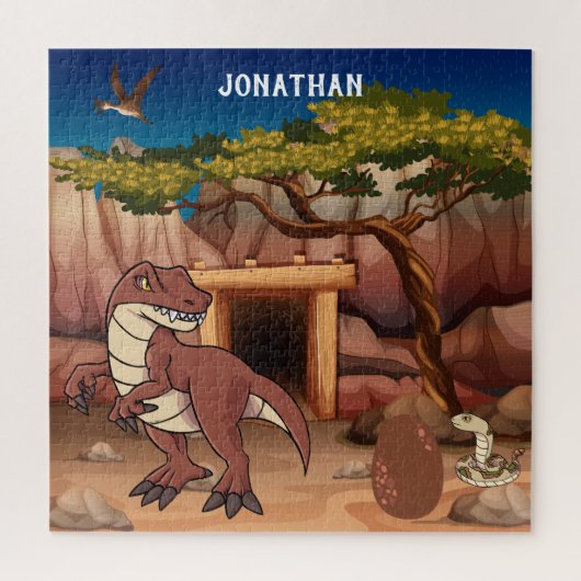 Dinosaurussen, gemonogd in het oerwoud, bruin legpuzzel (Verticaal)