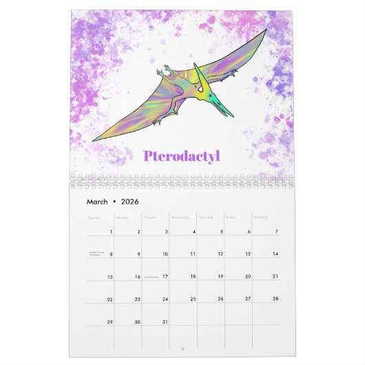 Dinosaurussen gepersonaliseerd kleurig kalender (Mar 2026)