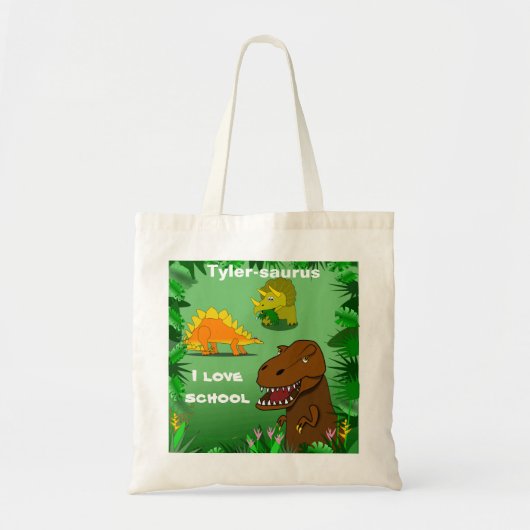 Dinosaurussen in de Oerwoud Custom Name Kind Schoo Tote Bag (Voorkant)