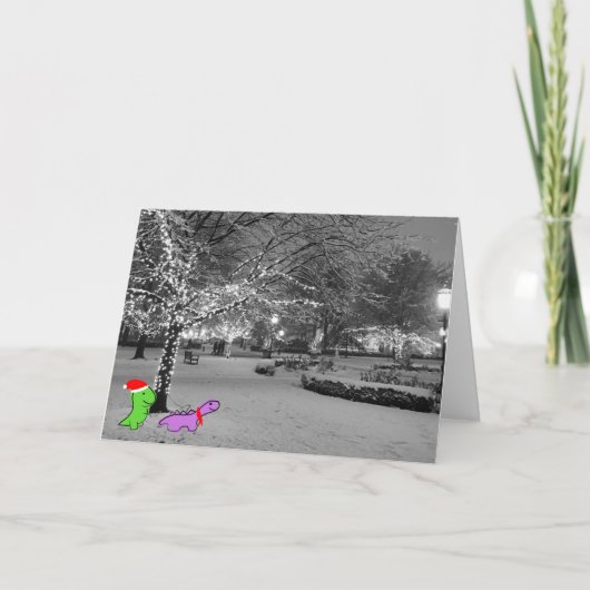 Dinosaurussen in de sneeuw, Universiteit van Chica Feestdagen Kaart (Voorkant)