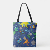 Dinosaurussen in door de hand getrokken naadloze tote bag (Achterkant)