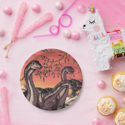 Dinosaurussen in Dusk Papieren Bordje (Feest)