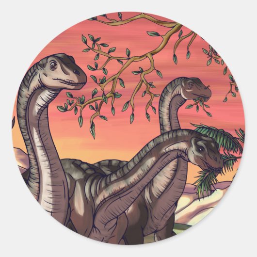 Dinosaurussen in Dusk Ronde Sticker (Voorkant)