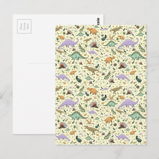 Dinosaurussen in Geel Briefkaart (Voorkant / Achterkant)