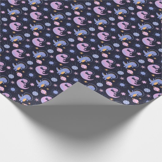 Dinosaurussen in het ruimtepatroon cadeaupapier (Hoek)