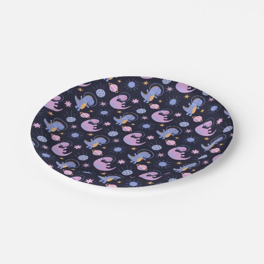 Dinosaurussen in het ruimtepatroon papieren bordje (Gekanteld)