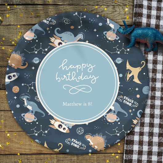 Dinosaurussen in het ruimtepatroonleven papieren bordje