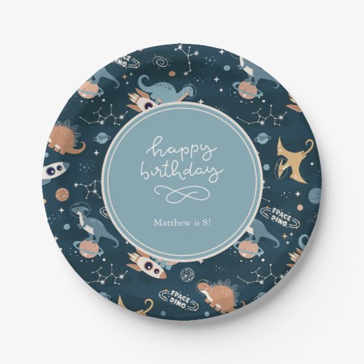 Dinosaurussen in het ruimtepatroonleven papieren bordje (Voorkant)