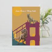Dinosaurussen in Love City Bridge Scenery Wedding Kaart (Staand voorkant)