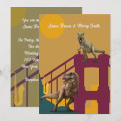 Dinosaurussen in Love City Bridge Scenery Wedding Kaart (Voorkant / Achterkant)