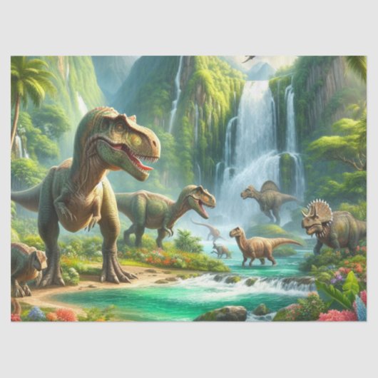 Dinosaurussen in Oerwoud Kind Tissuepapier (Voorkant)