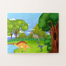 Dinosaurussen in prehistorisch bos Kinderen plezie