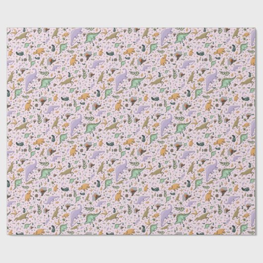 Dinosaurussen in roze cadeaupapier (Vlak)