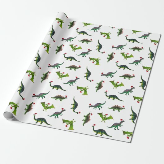 Dinosaurussen in Santa Hats Cadeaupapier (Uitgerold)