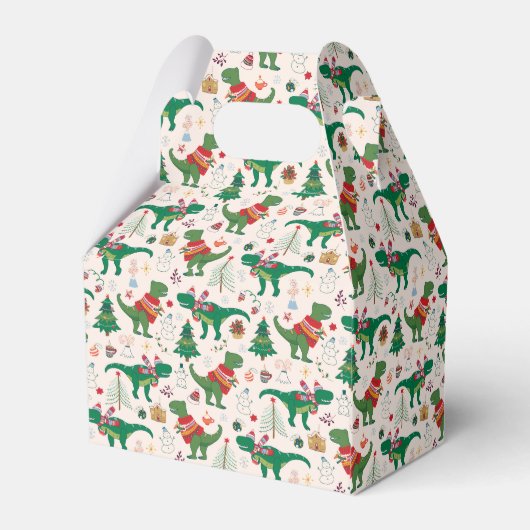 Dinosaurussen in Truien Kerstpatroon Bedankdoosjes (Achterkant)