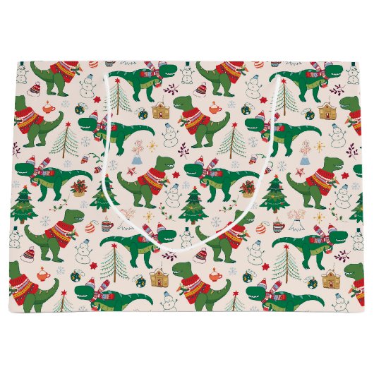 Dinosaurussen in Truien Kerstpatroon Groot Cadeauzakje (Voorkant)