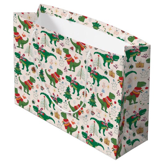 Dinosaurussen in Truien Kerstpatroon Groot Cadeauzakje (Achterkant Gekanteld)
