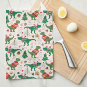 Dinosaurussen in Truien Kerstpatroon Theedoek (Quarter Fold)