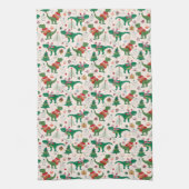 Dinosaurussen in Truien Kerstpatroon Theedoek (Verticaal)