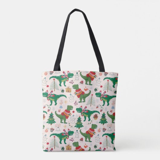 Dinosaurussen in Truien Kerstpatroon Tote Bag (Achterkant)