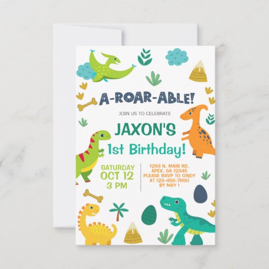Dinosaurussen jongen a-roar-able 1e verjaardag uit kaart (Voorkant)