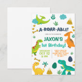 Dinosaurussen jongen a-roar-able 1e verjaardag uit kaart (Voorkant / Achterkant)