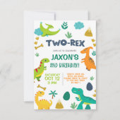 Dinosaurussen jongen TWO-REX 2e verjaardag uitnodi Kaart (Voorkant)