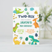 Dinosaurussen jongen TWO-REX 2e verjaardag uitnodi Kaart (Staand voorkant)