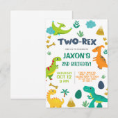 Dinosaurussen jongen TWO-REX 2e verjaardag uitnodi Kaart (Voorkant / Achterkant)