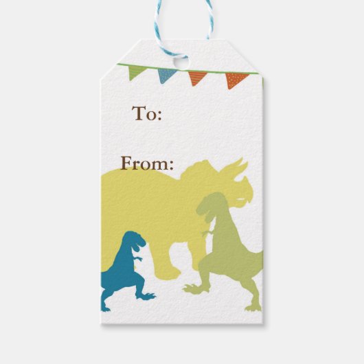 Dinosaurussen Jongensfeestvlaggen Custom Gift Labe Cadeaulabel (Voorkant)